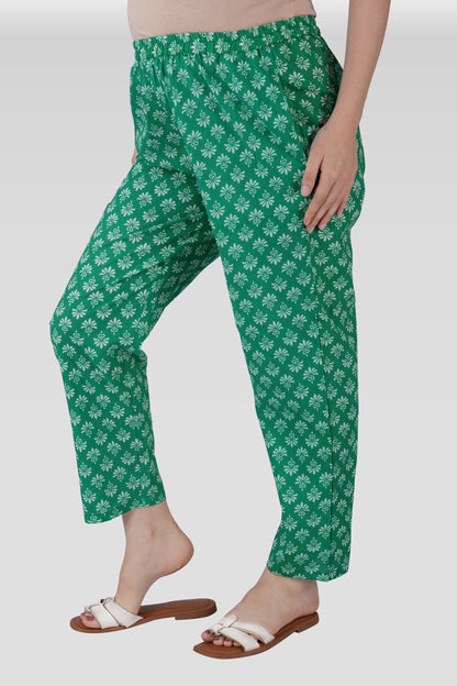 Medium Sea Green Cotton Printed Maternity and Feeding Kaftan Set