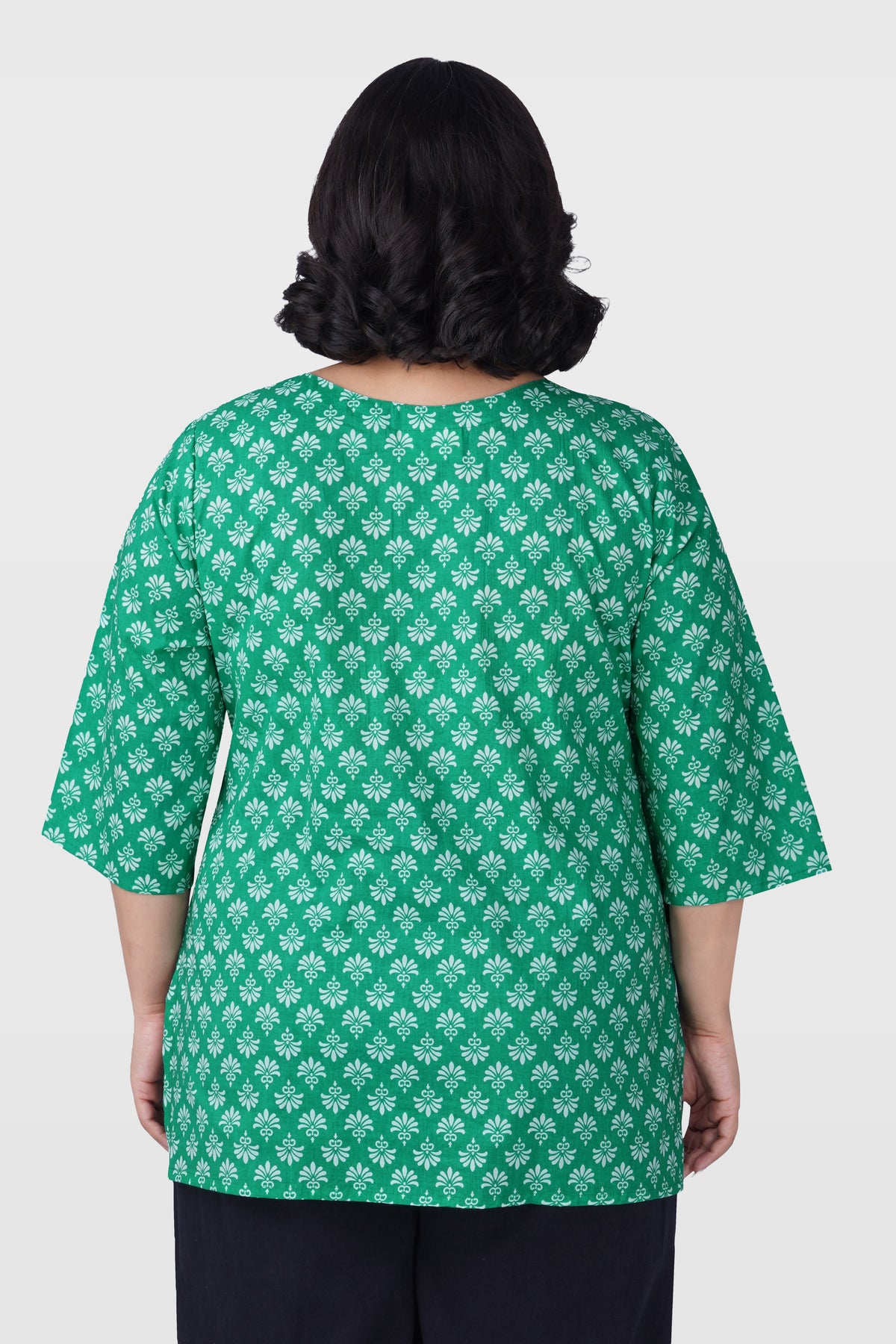 Medium Sea Green Plus Size Cotton Printed Kurti