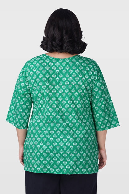 Medium Sea Green Plus Size Cotton Printed Kurti