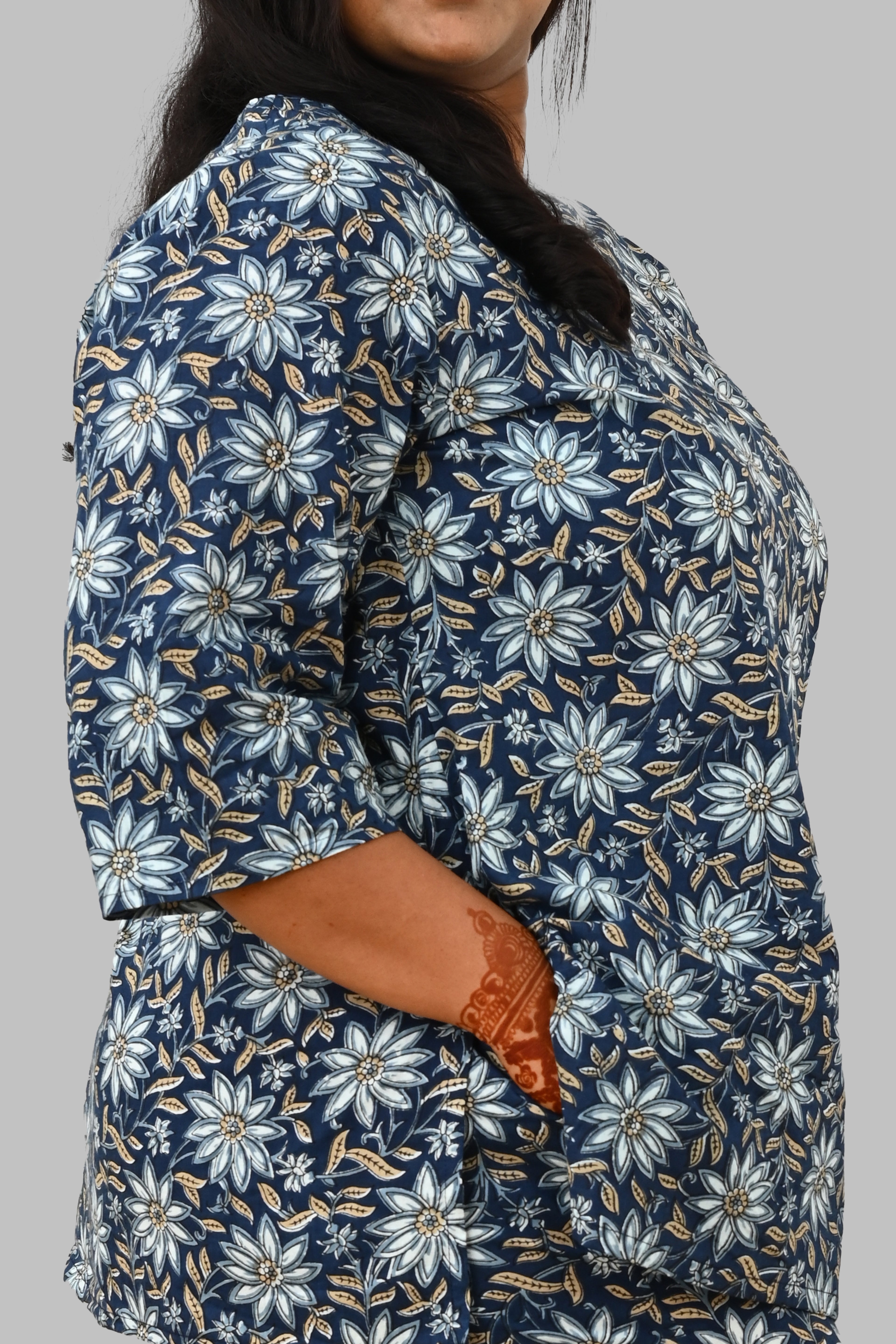 Midnight Blue Plus Size Cotton Printed Pyjama Set