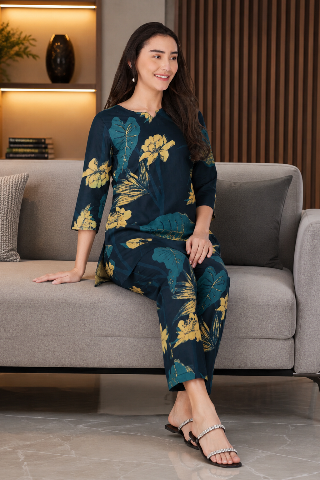 Midnight Indigo Cotton Printed Pyjama Set