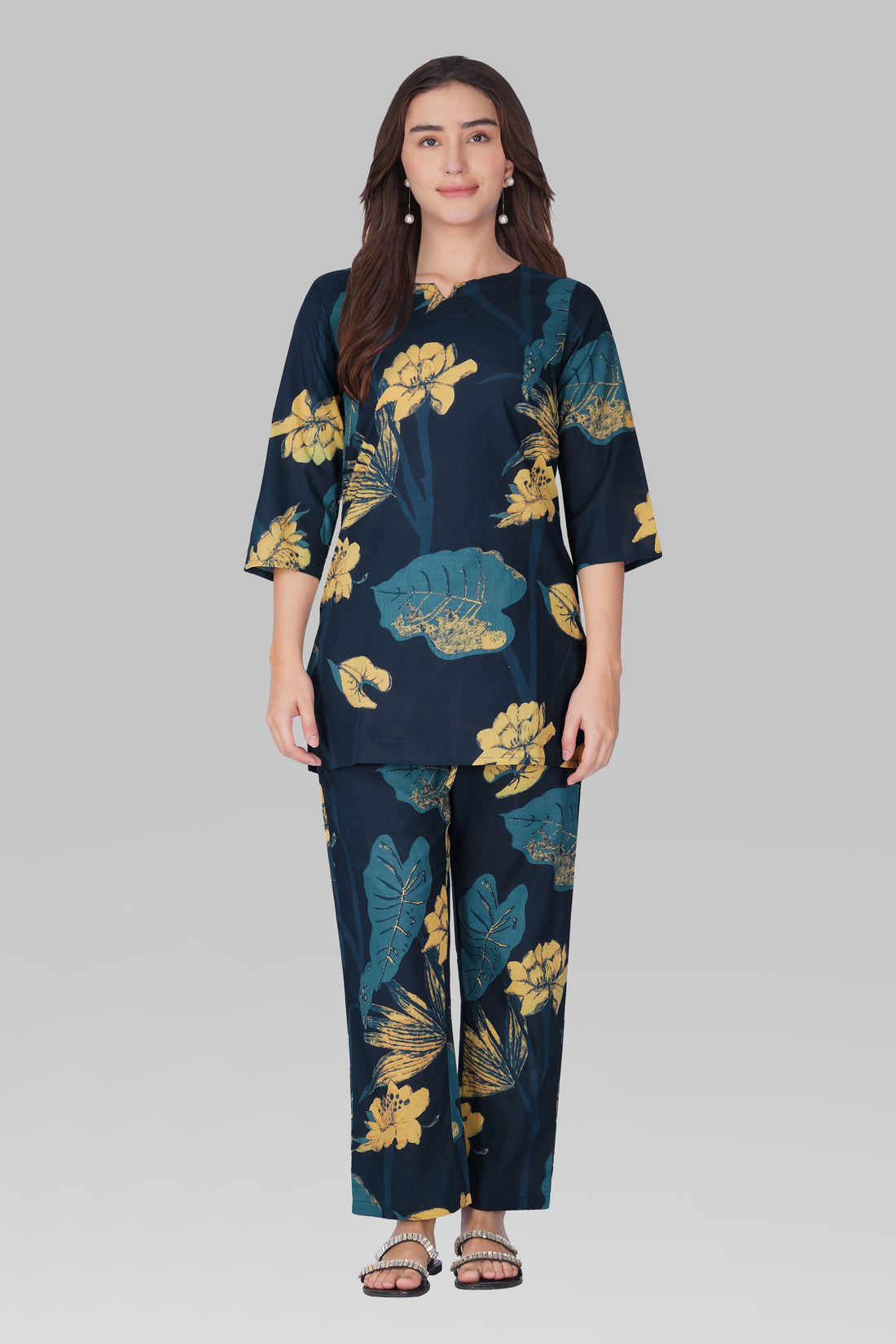 Midnight Indigo Cotton Printed Pyjama Set
