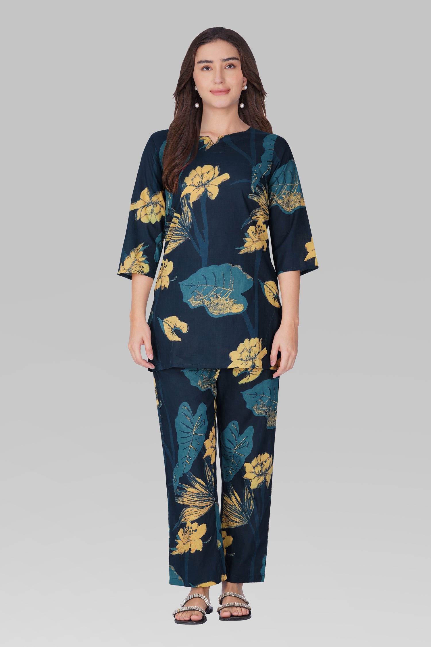 Midnight Indigo Cotton Printed Pyjama Set
