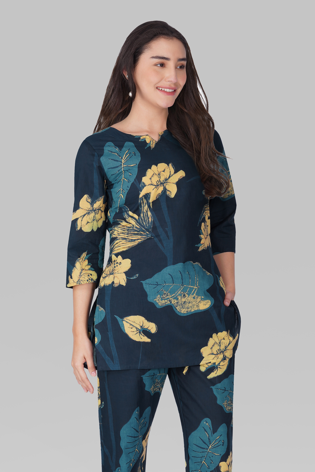Midnight Indigo Cotton Printed Pyjama Set