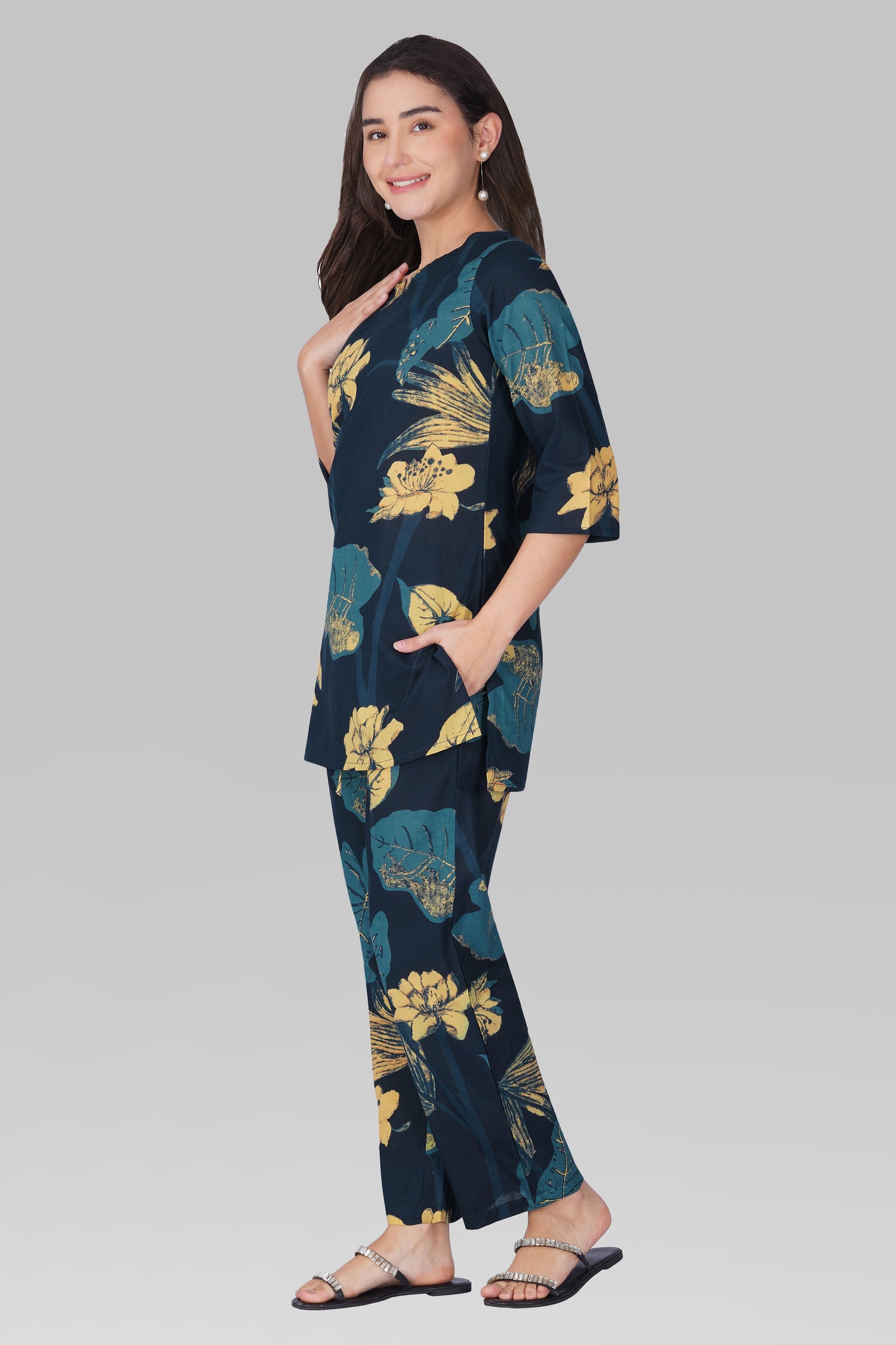 Midnight Indigo Cotton Printed Pyjama Set