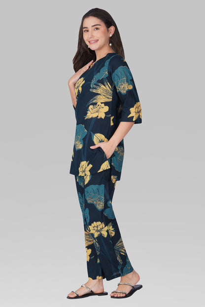 Midnight Indigo Cotton Printed Pyjama Set