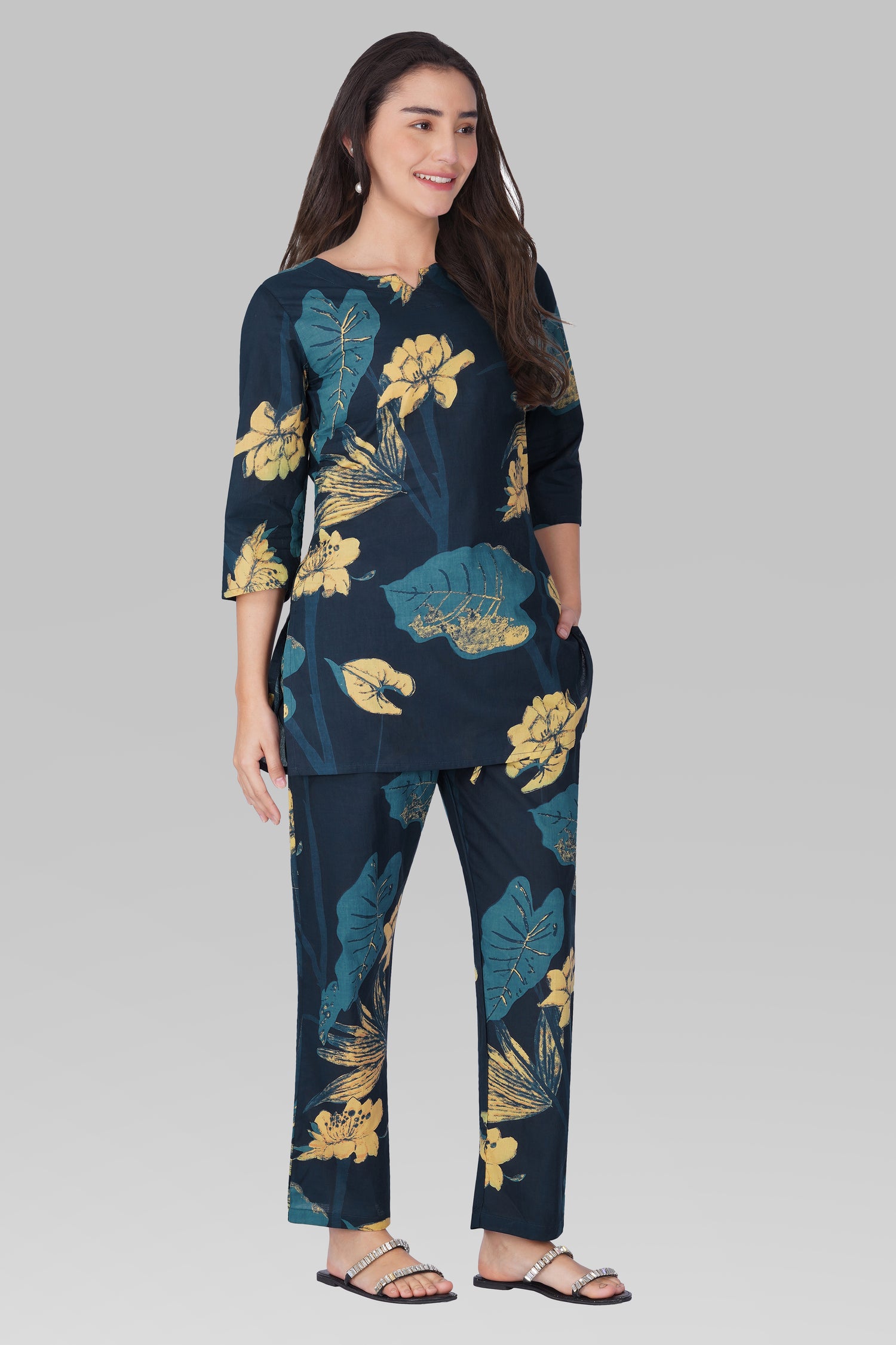 Midnight Indigo Cotton Printed Pyjama Set