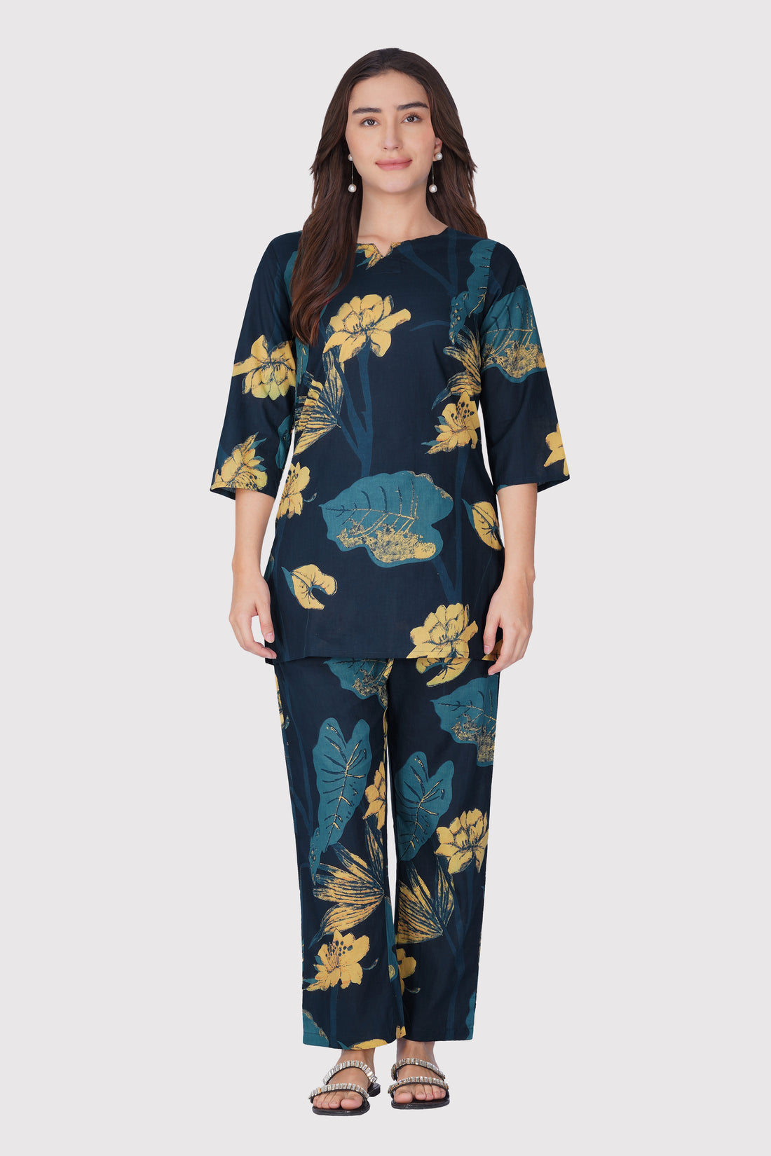 Midnight Indigo Cotton Printed Pyjama Set