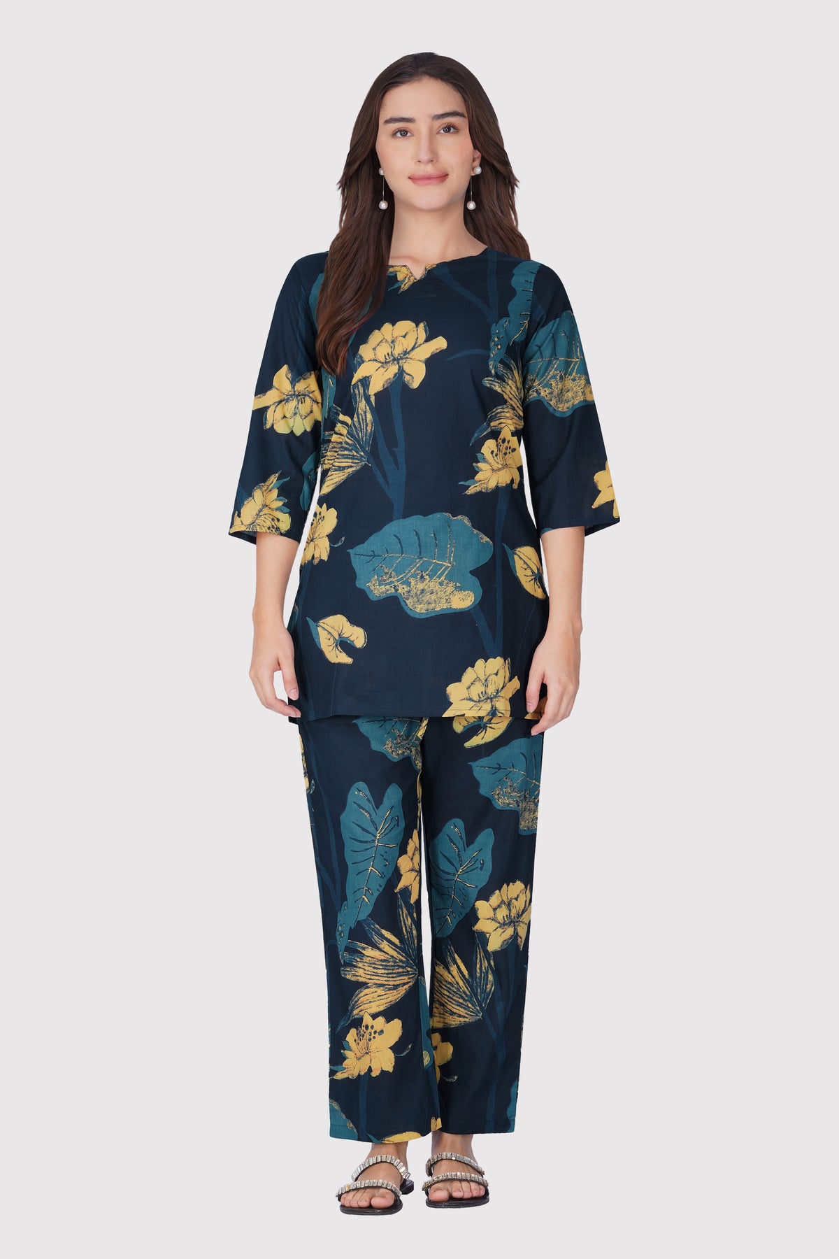 Midnight Indigo Cotton Printed Pyjama Set