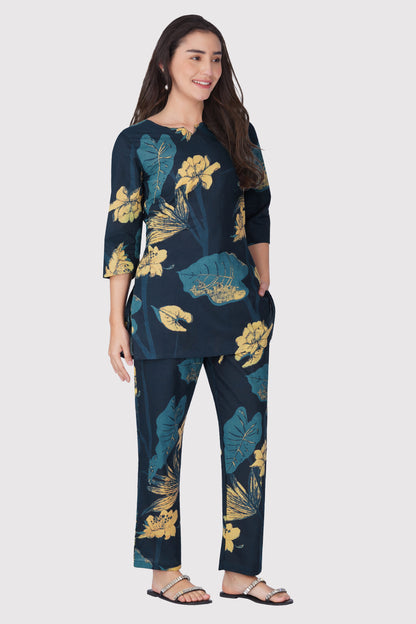 Midnight Indigo Cotton Printed Pyjama Set
