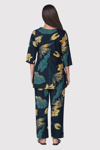 Midnight Indigo Cotton Printed Pyjama Set