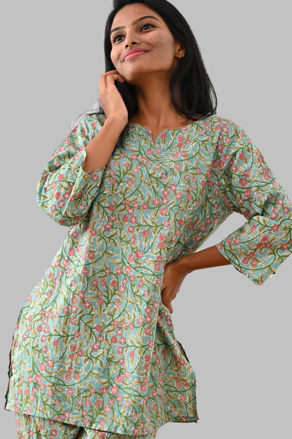 Mint Cotton Printed Pyjama Set