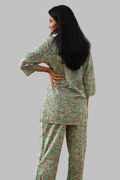 Mint Cotton Printed Pyjama Set