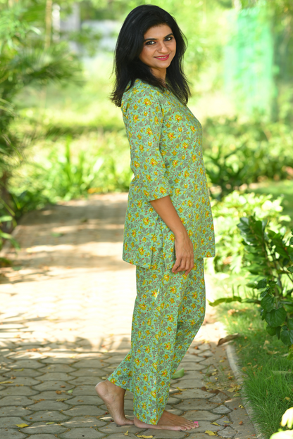 Mint Floral Cotton Printed Pyjama Set
