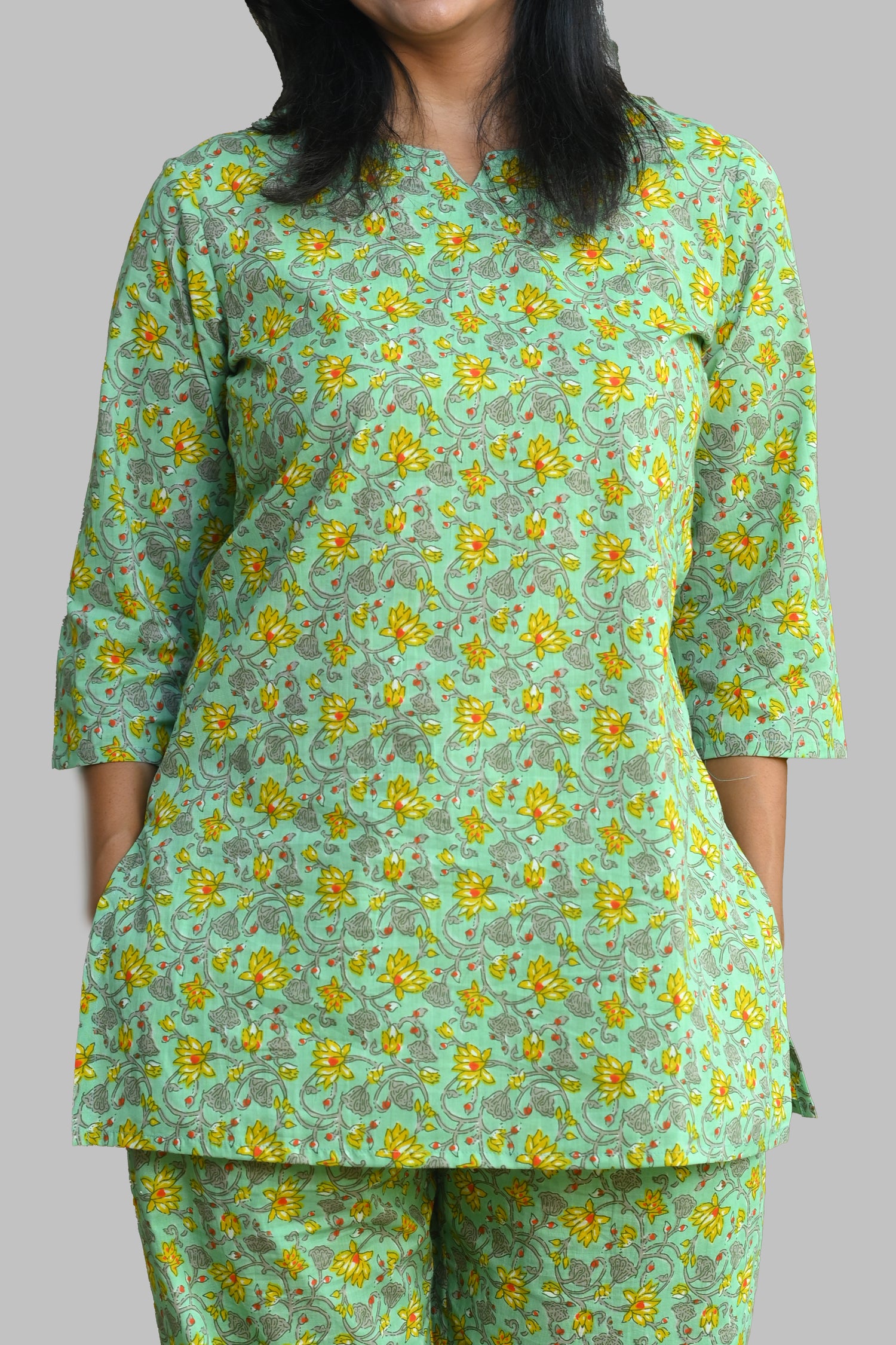 Mint Floral Cotton Printed Pyjama Set