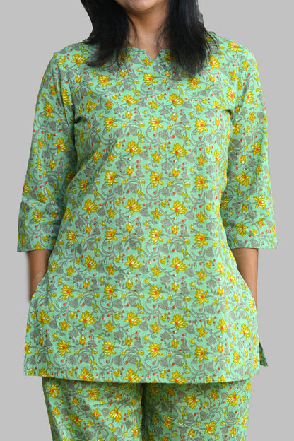 Mint Floral Cotton Printed Pyjama Set