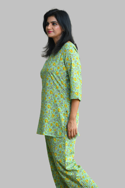 Mint Floral Cotton Printed Pyjama Set