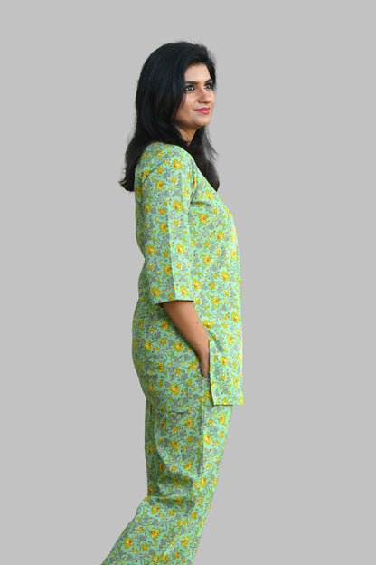Mint Floral Cotton Printed Pyjama Set