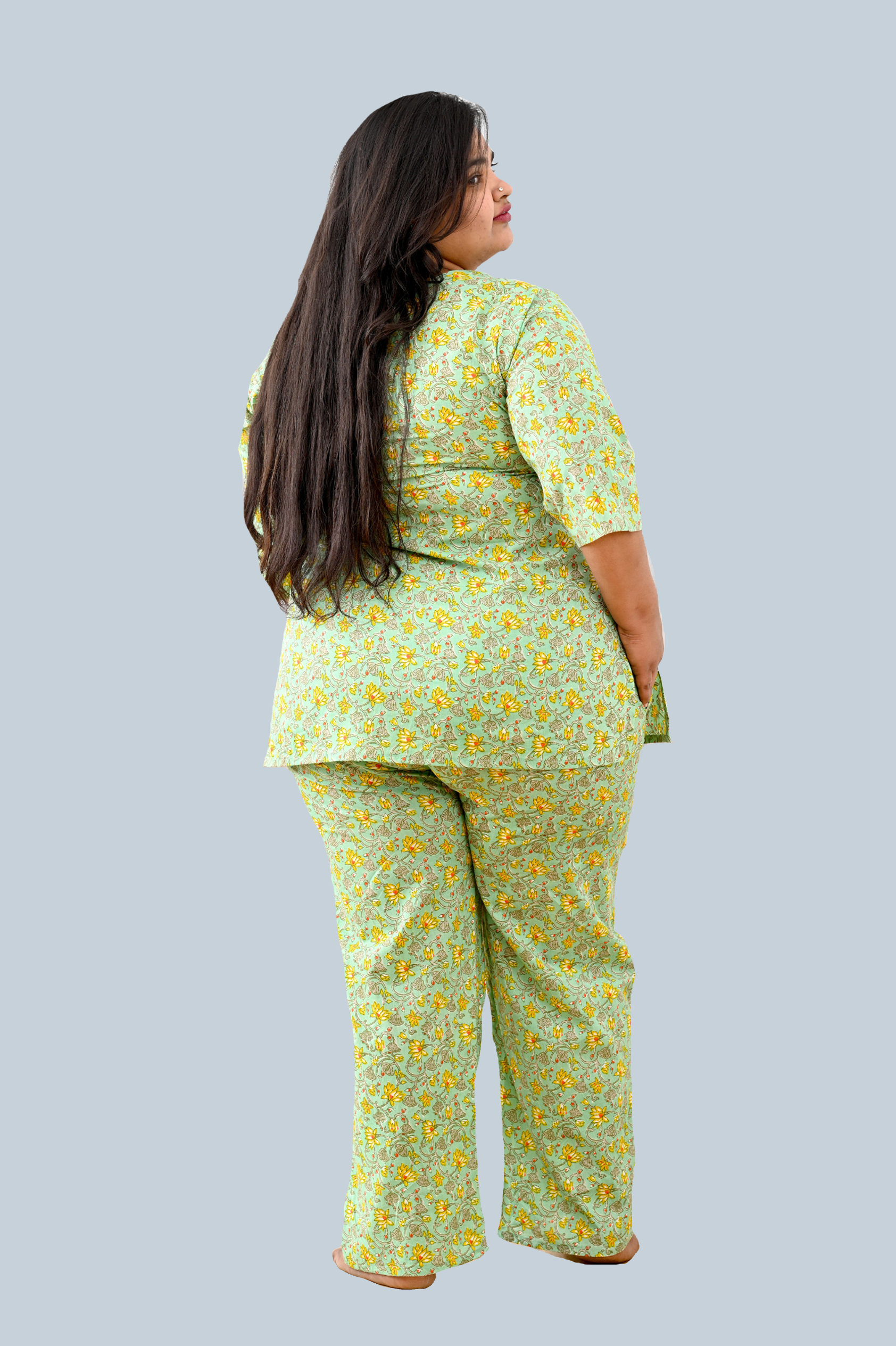 Mint Plus Size Cotton Printed Pyjama Set