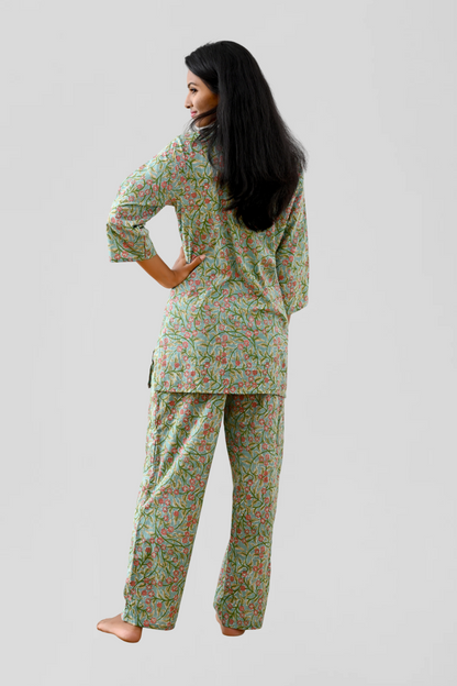 Mint Cotton Printed Pyjama Set