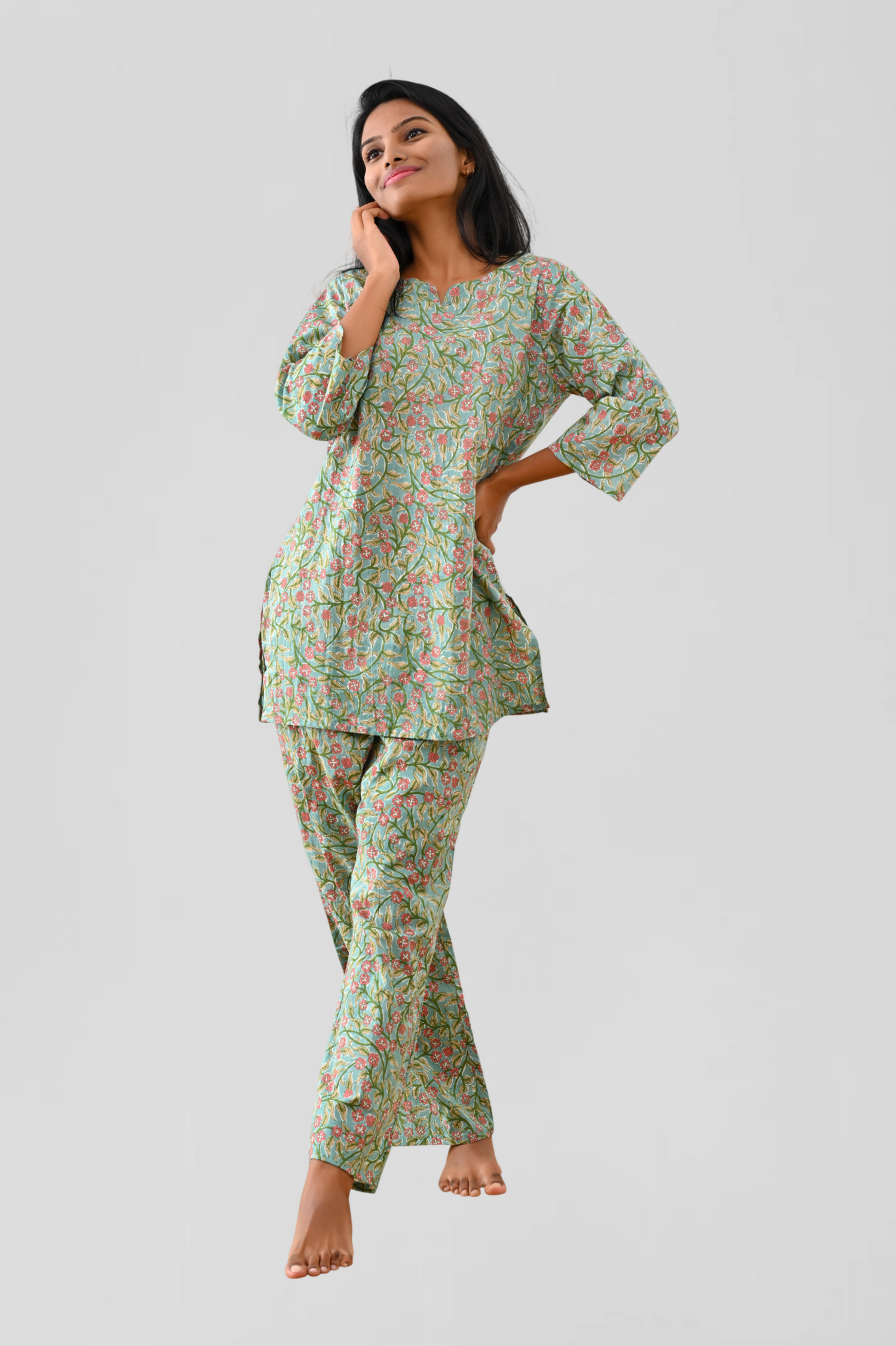 Mint Cotton Printed Pyjama Set
