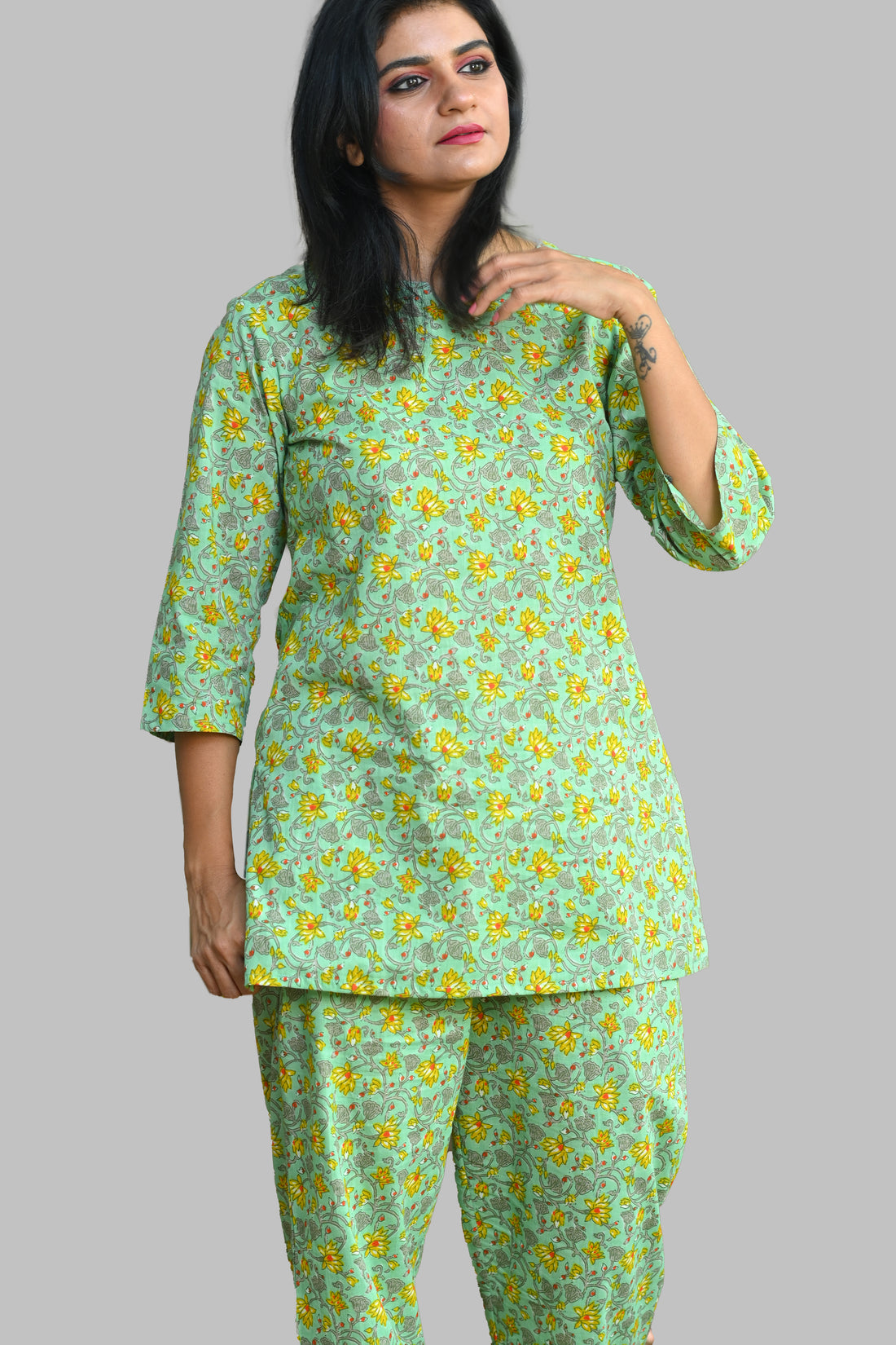 Mint Floral Cotton Printed Pyjama Set