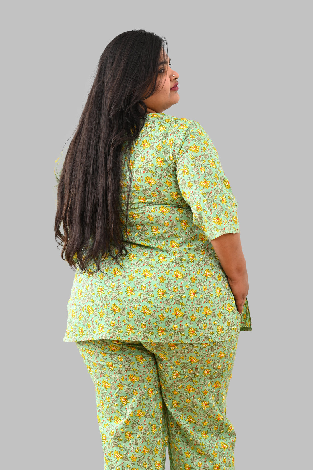 Mint Plus Size Cotton Printed Pyjama Set