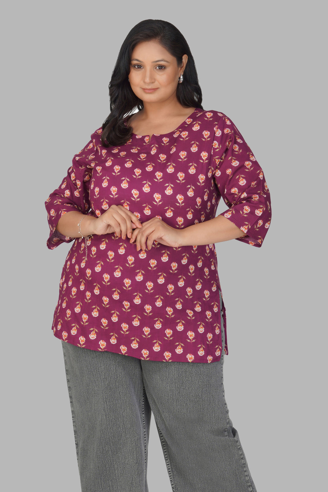 Mulberry Plus Size Cotton Printed Kurti