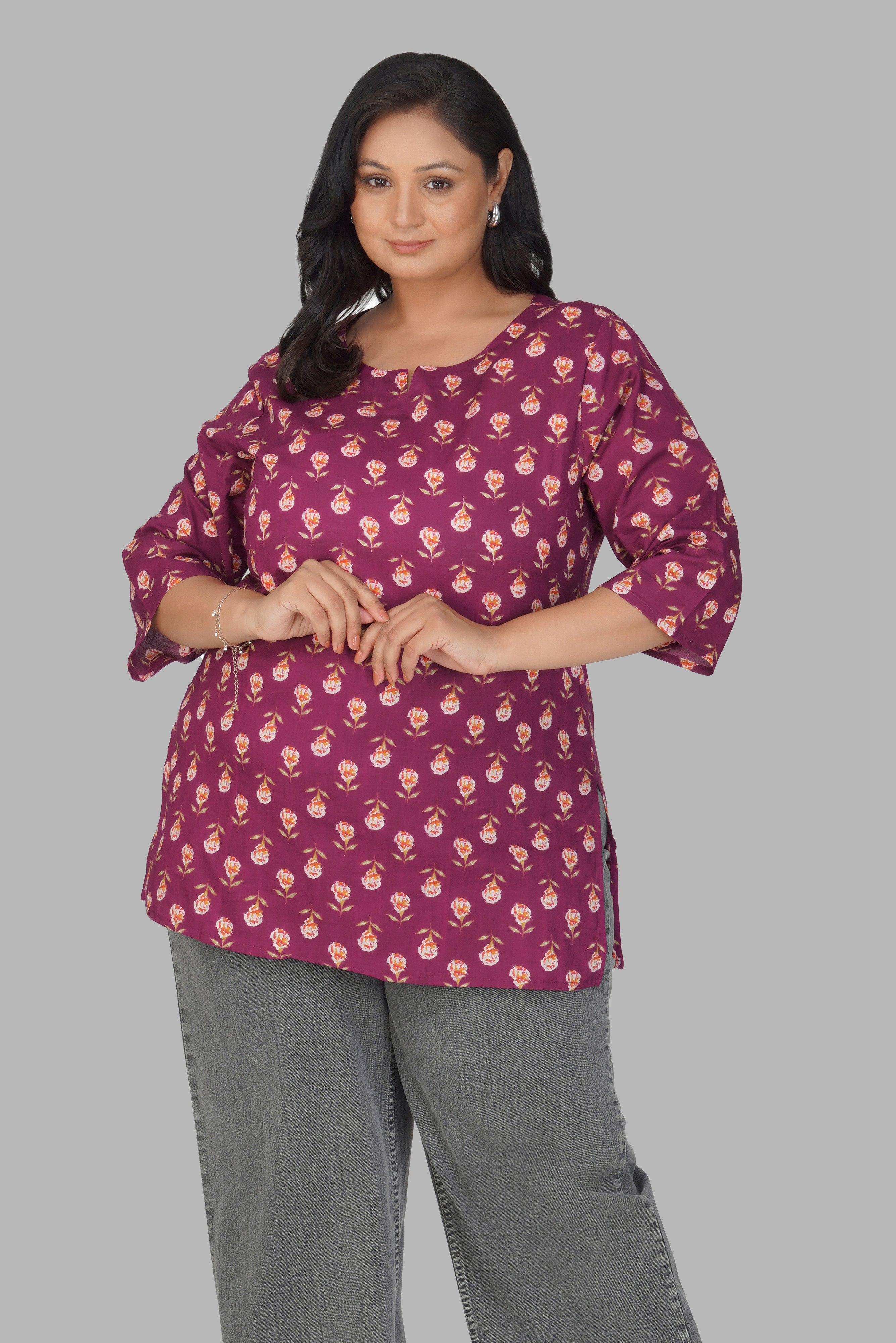 Mulberry Plus Size Cotton Printed Kurti
