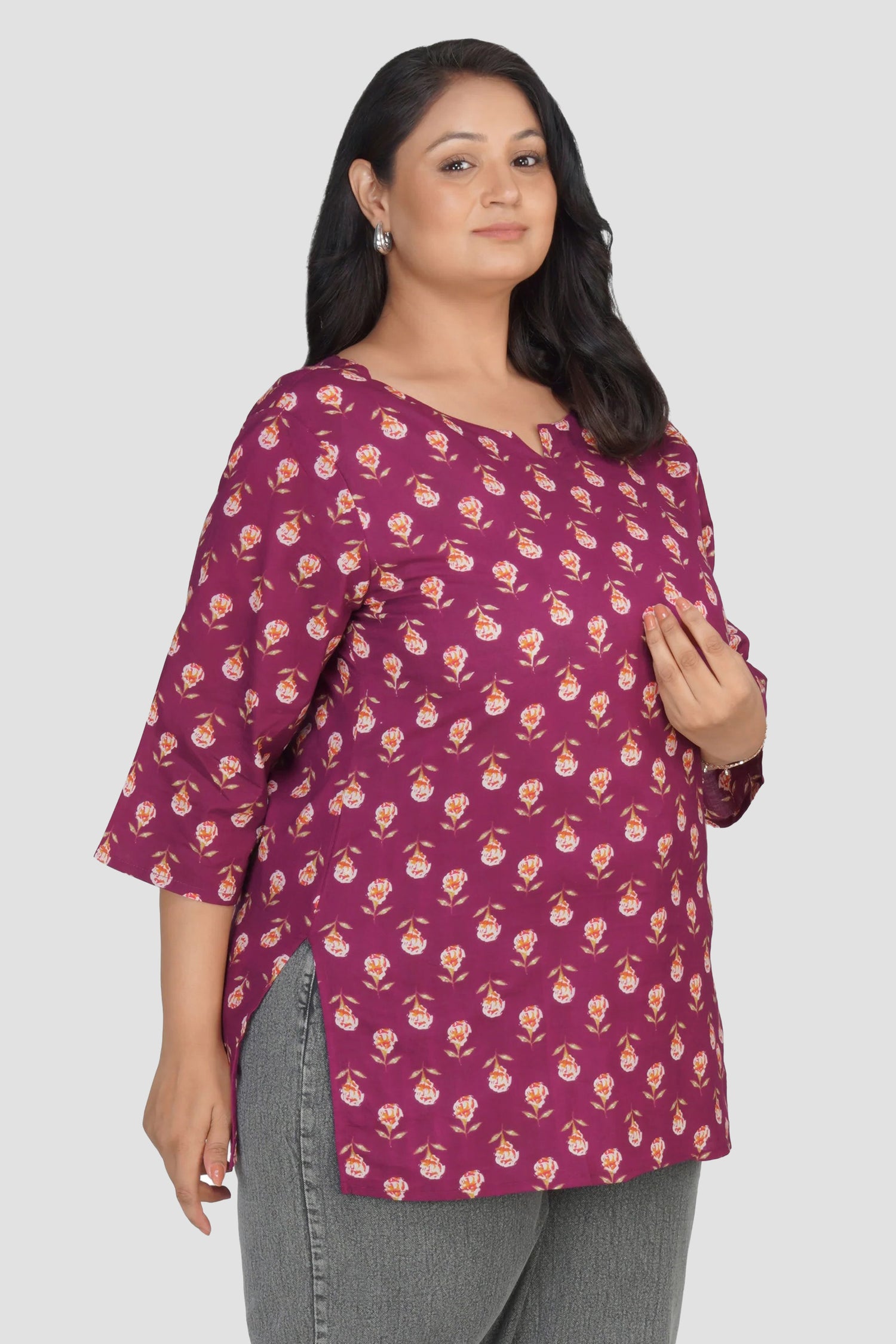 Mulberry Plus Size Cotton Printed Kurti