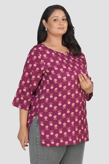 Mulberry Plus Size Cotton Printed Kurti