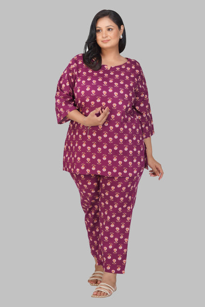Mulberry Plus Size Cotton Printed Pyjama Set
