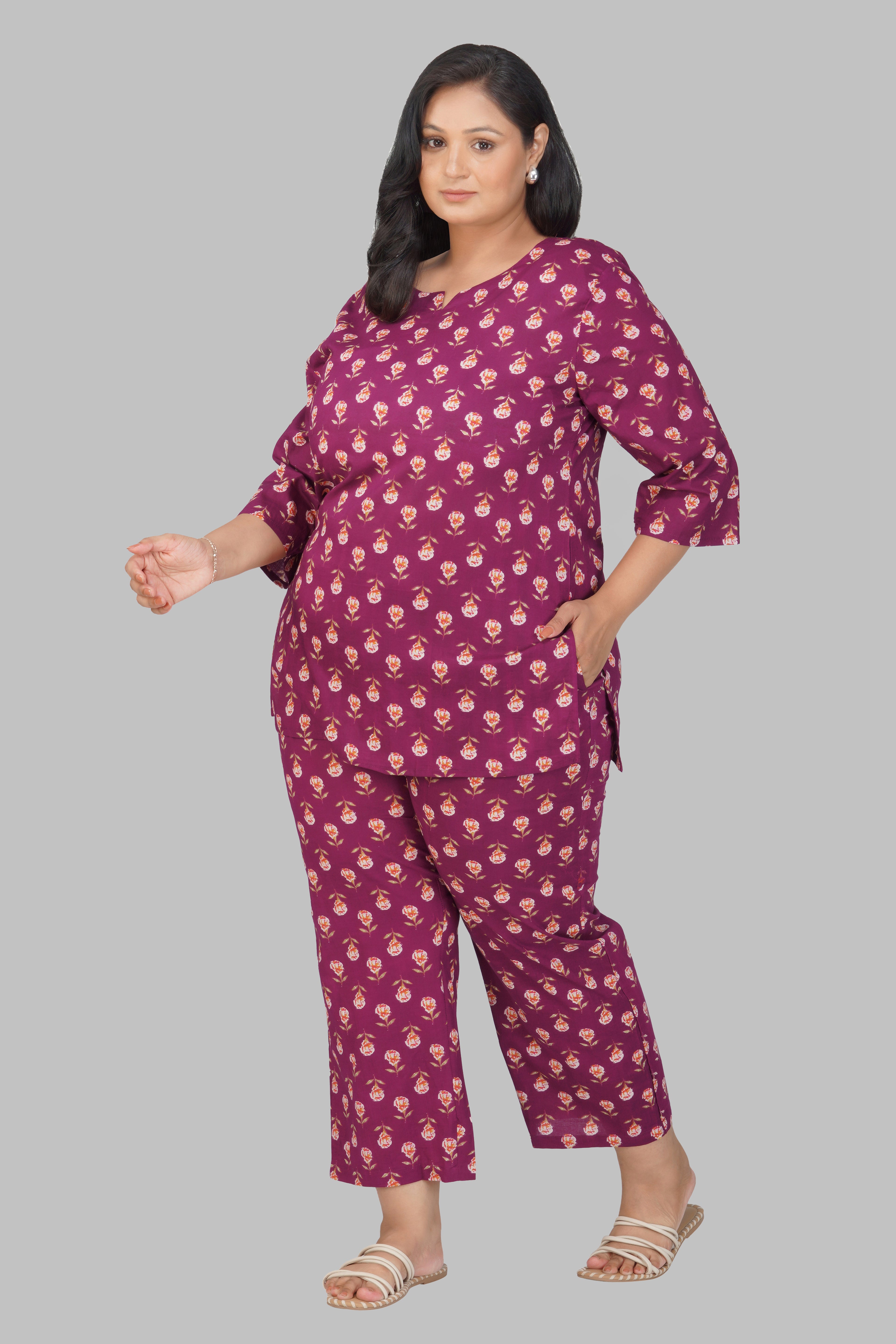 Mulberry Plus Size Cotton Printed Pyjama Set