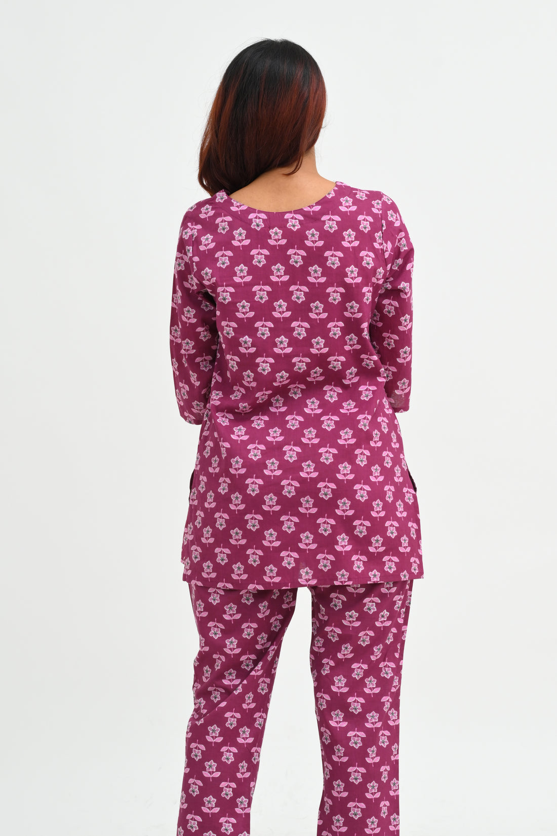 Mulberry Purple Cotton Printed Pyjama Set