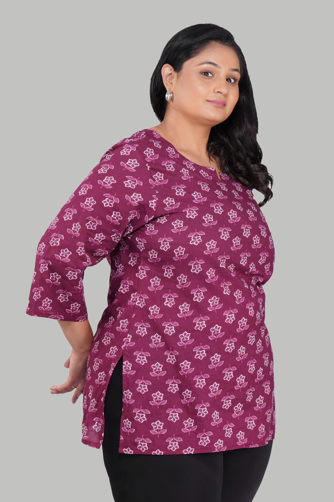 Mulberry Purple Plus Size Cotton Printed Kurti