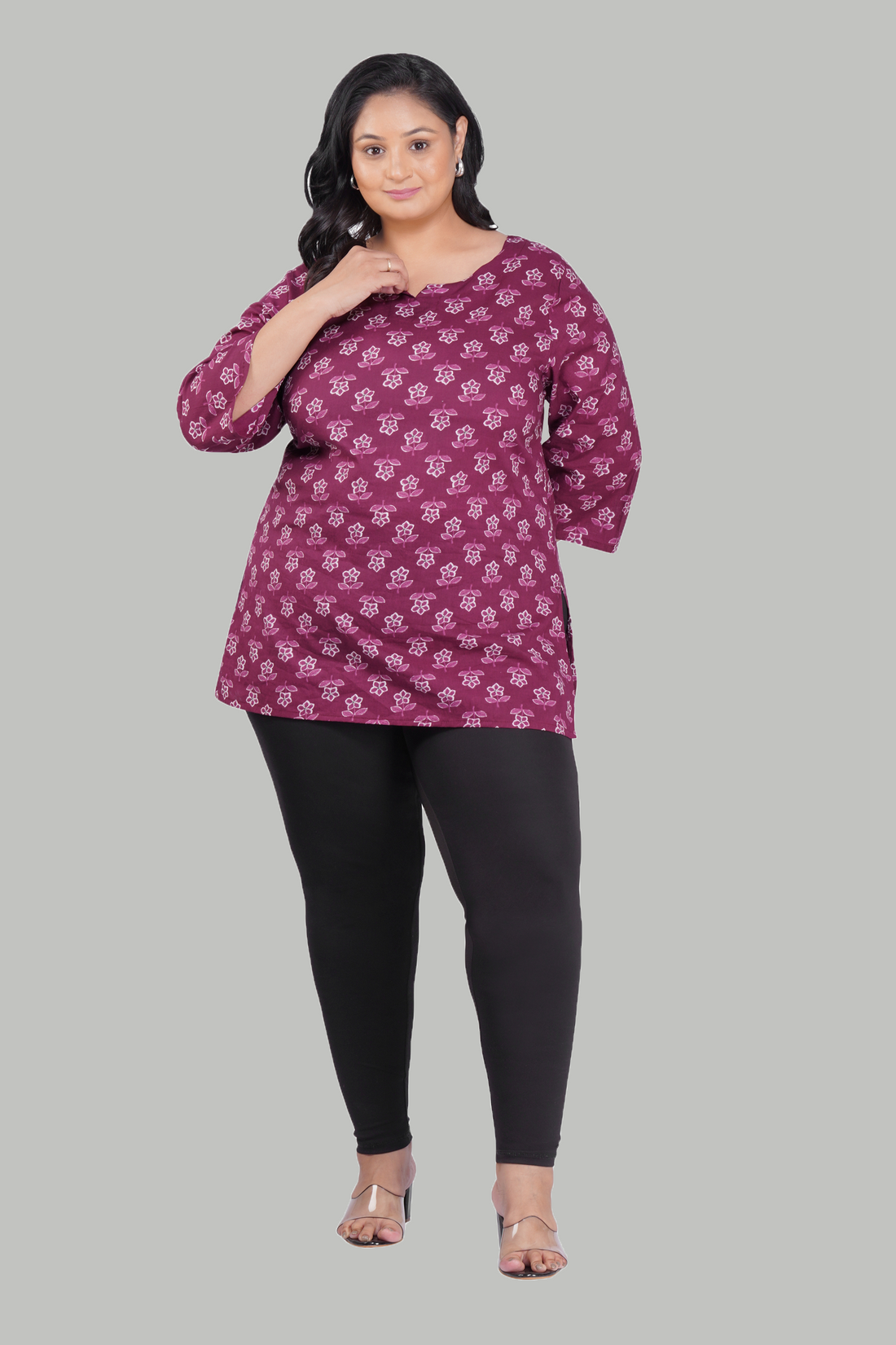 Mulberry Purple Plus Size Cotton Printed Kurti