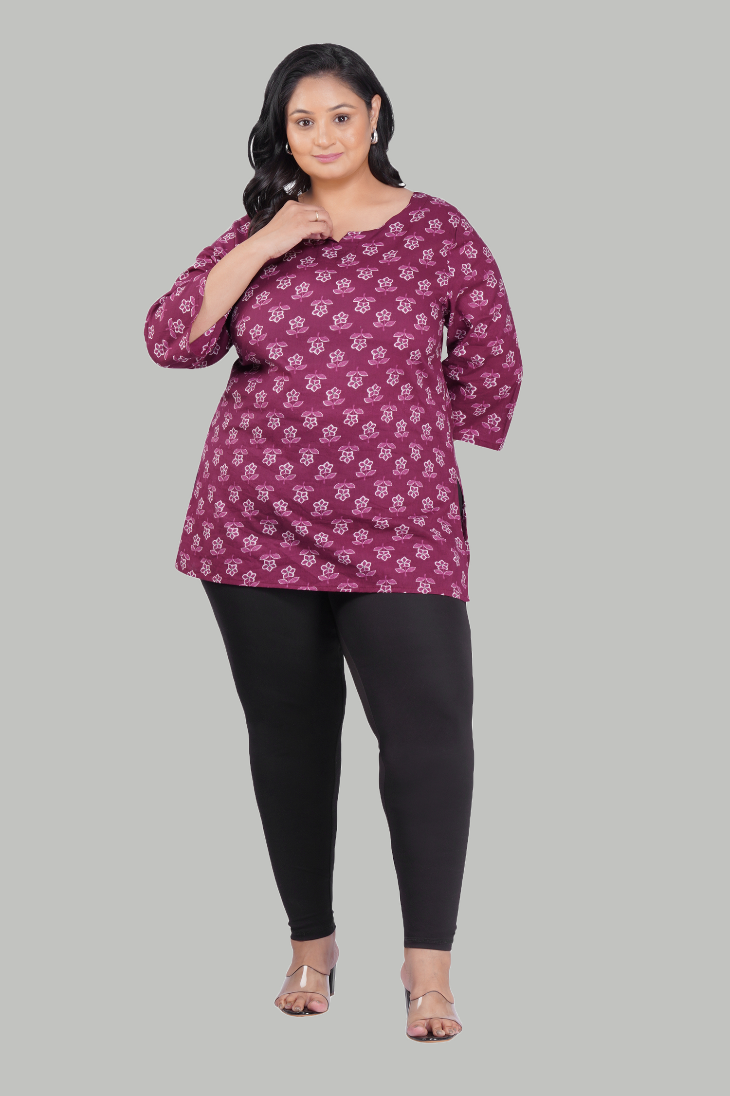 Mulberry Purple Plus Size Cotton Printed Kurti