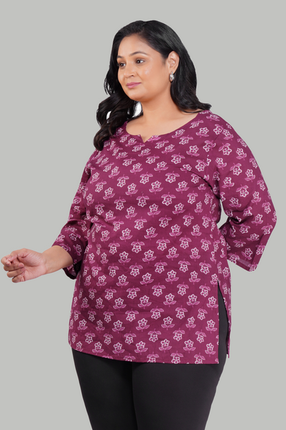 Mulberry Purple Plus Size Cotton Printed Kurti