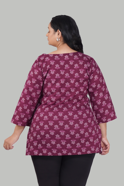 Mulberry Purple Plus Size Cotton Printed Kurti