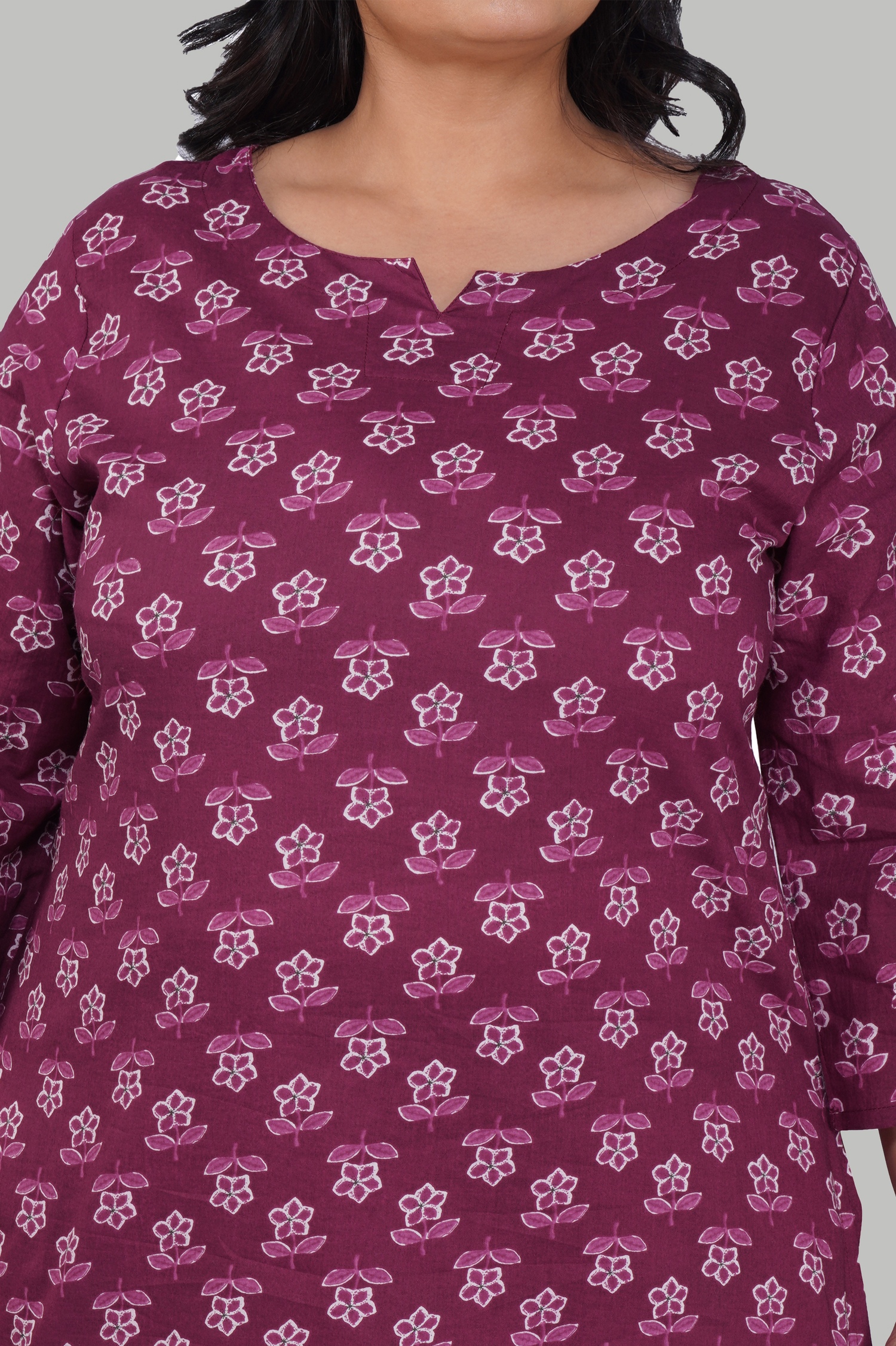 Mulberry Purple Plus Size Cotton Printed Kurti
