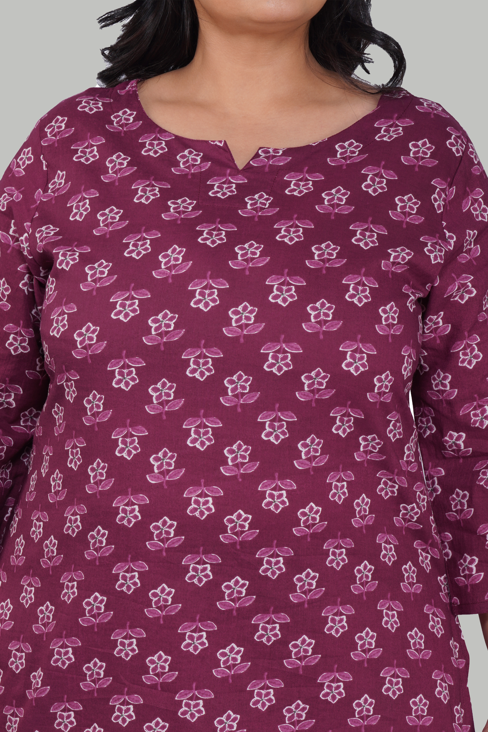 Mulberry Purple Plus Size Cotton Printed Kurti