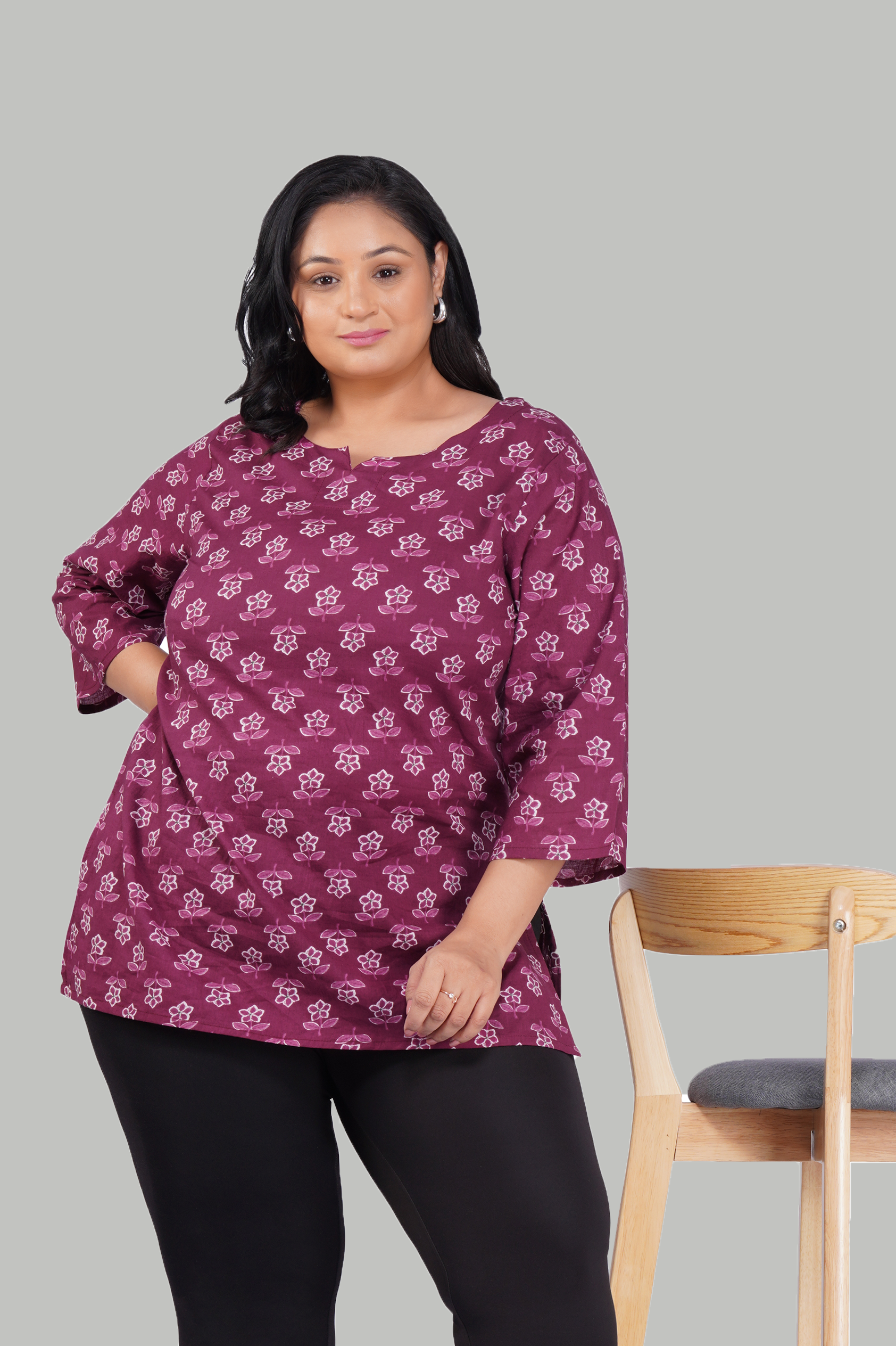 Mulberry Purple Plus Size Cotton Printed Kurti
