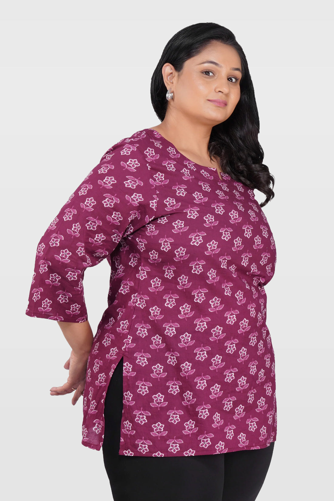 Mulberry Purple Plus Size Cotton Printed Kurti