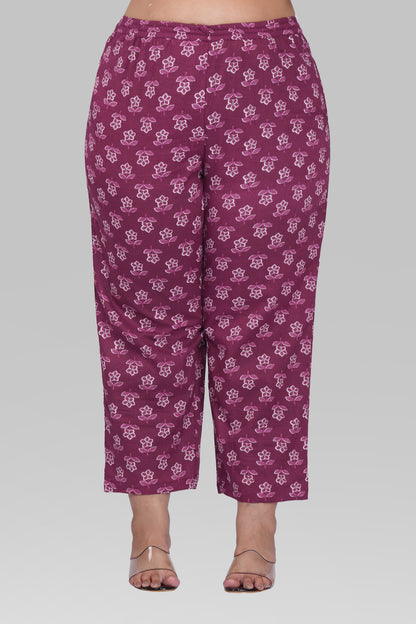 Mulberry Purple Plus Size Cotton Printed Pyjama Set