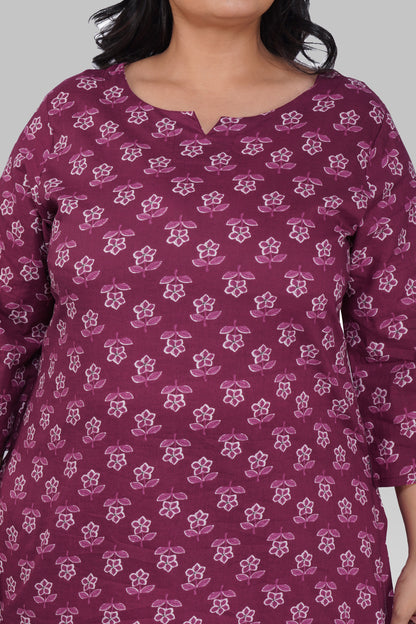 Mulberry Purple Plus Size Cotton Printed Pyjama Set