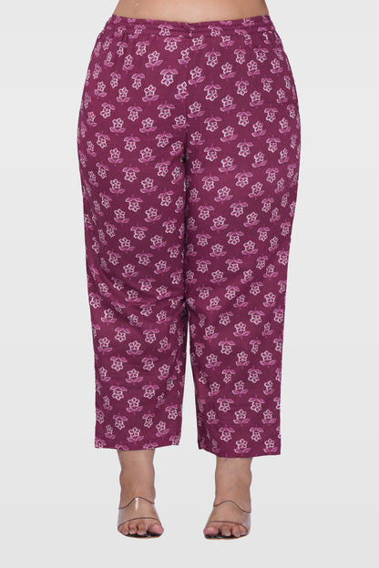 Mulberry Purple Plus Size Cotton Printed Pyjama Set