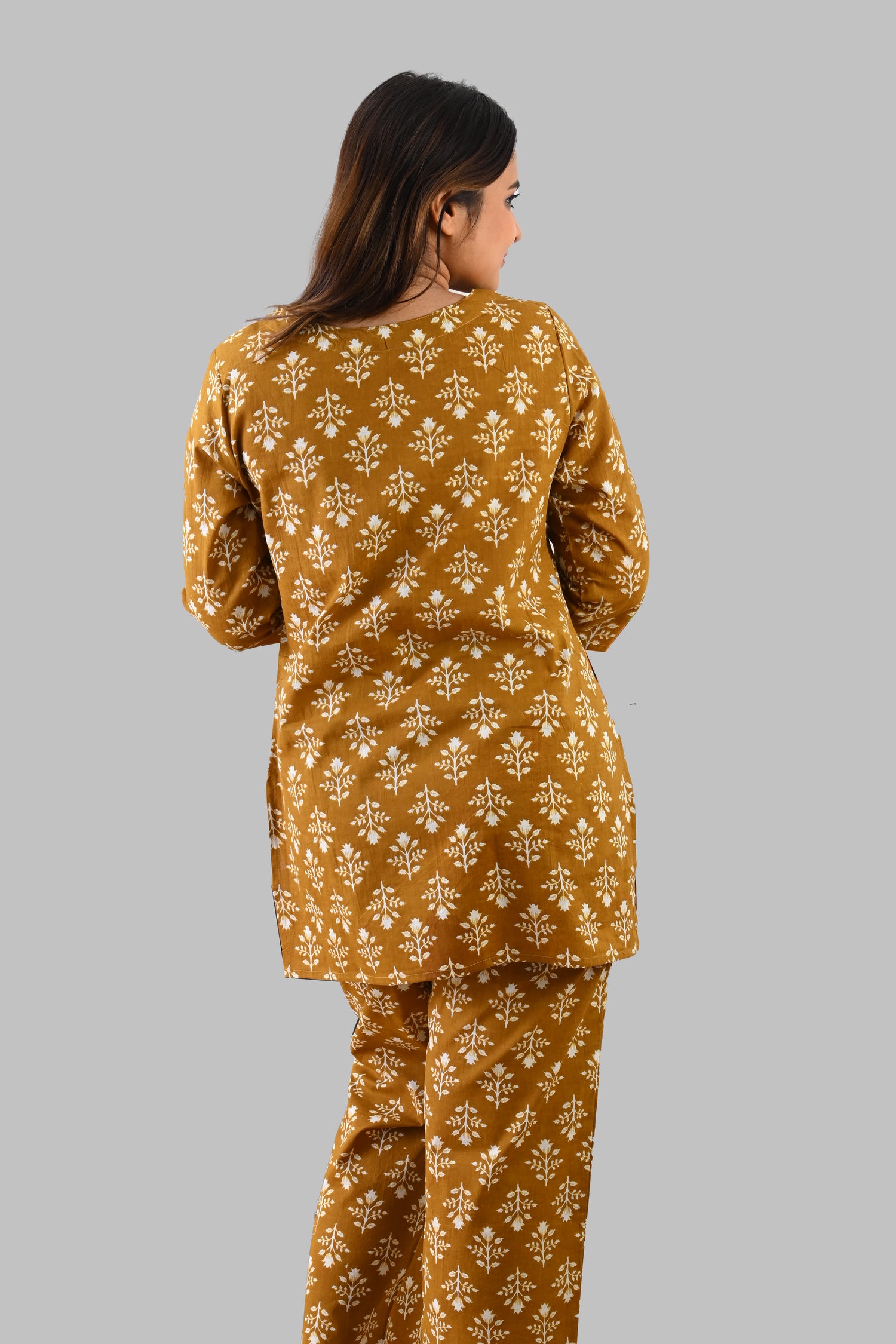 Mustard Cotton Printed Pyjama Set