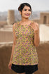 Mustard Floral Cotton Printed Sleeveless Kurti