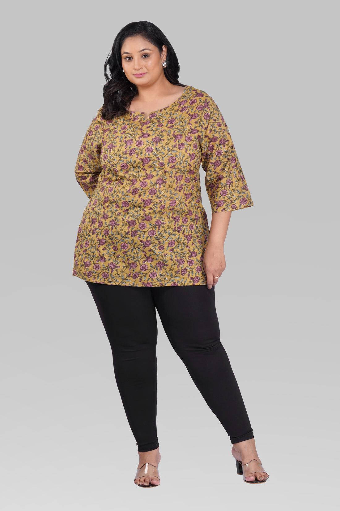 Mustard Plus Size Cotton Printed Kurti