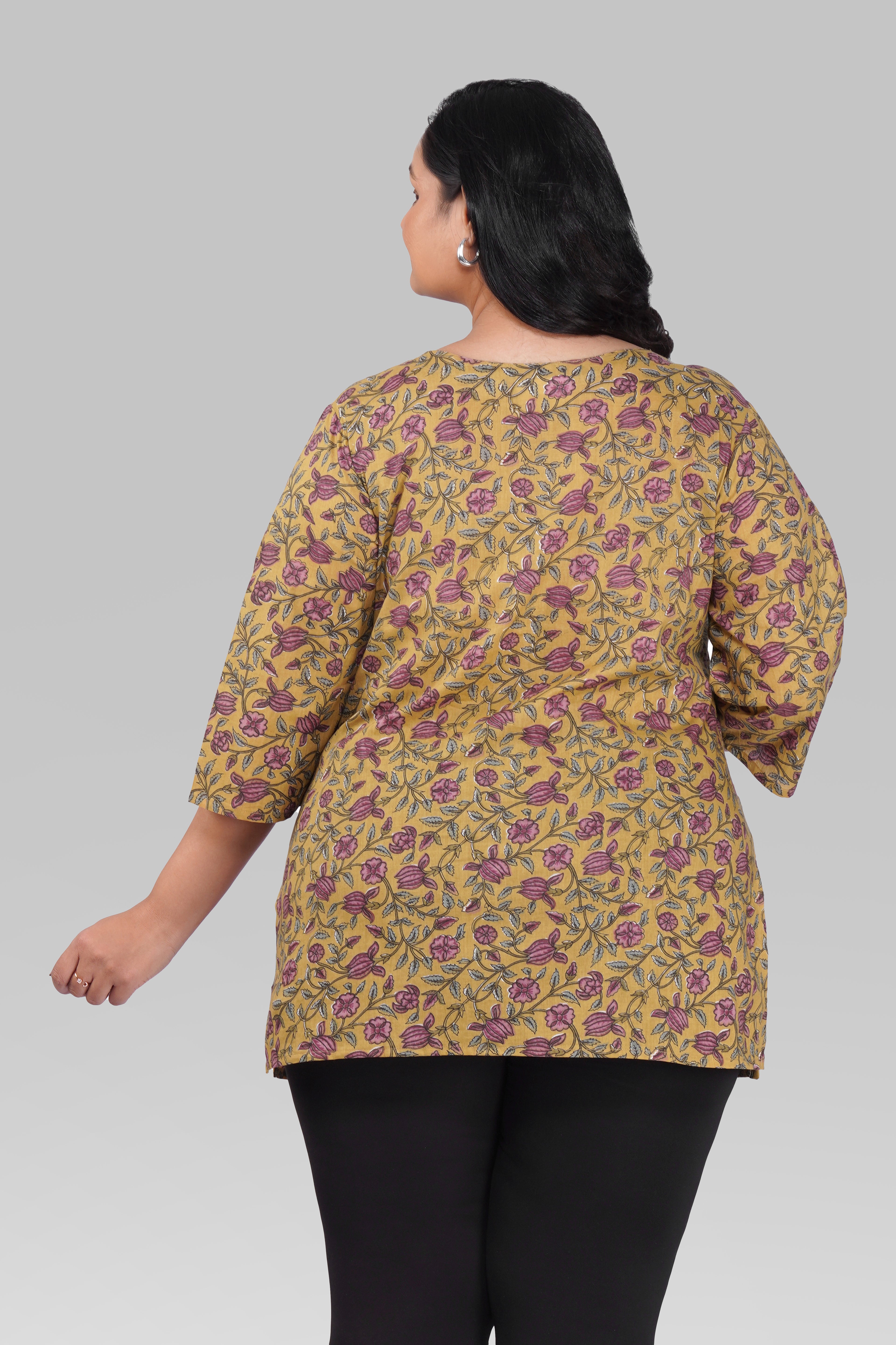 Mustard Plus Size Cotton Printed Kurti
